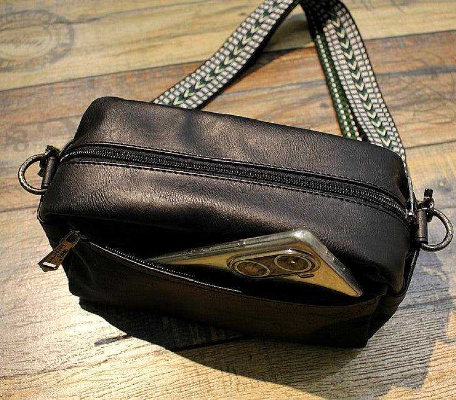 Accs & Bags & Shoes The Korean Fashion | Black Faux Leather Crossbody Bag