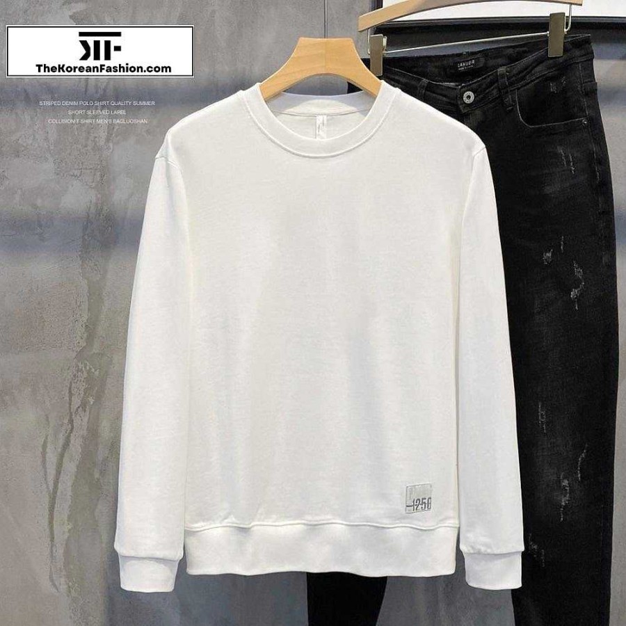 Casual Style Clothes The Korean Fashion | Round Neck Basic Color Patch Autumn Sweatshirt