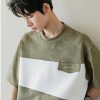 Clothing The Korean Fashion | Suede Color-Block Short-Sleeved T-Shirt