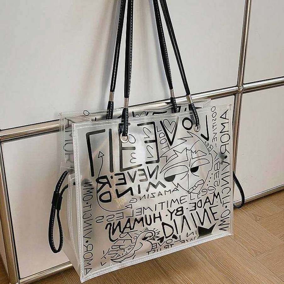 Women The Korean Fashion | Graffiti Pvc Tote Bag