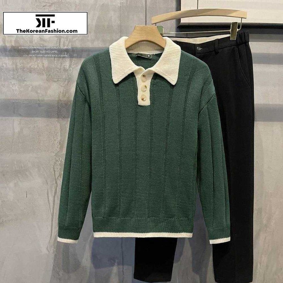 Casual Style Clothes The Korean Fashion | Buttons Lapel Long-Sleeved Sweater