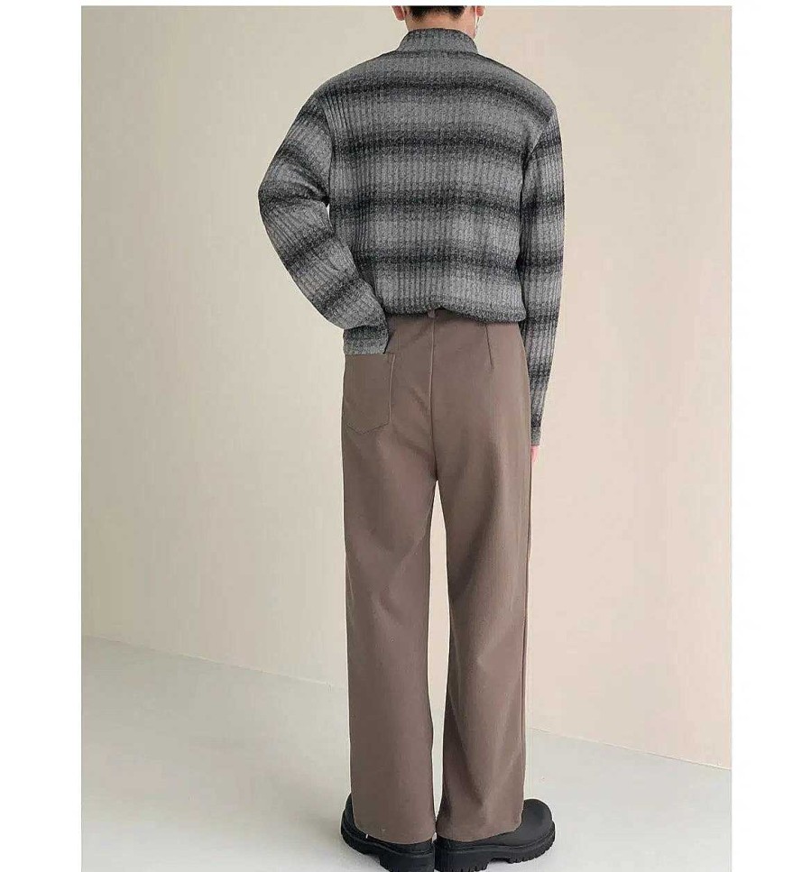 Clothing The Korean Fashion | Half-Turtle Striped Bottoming Shirt Gray