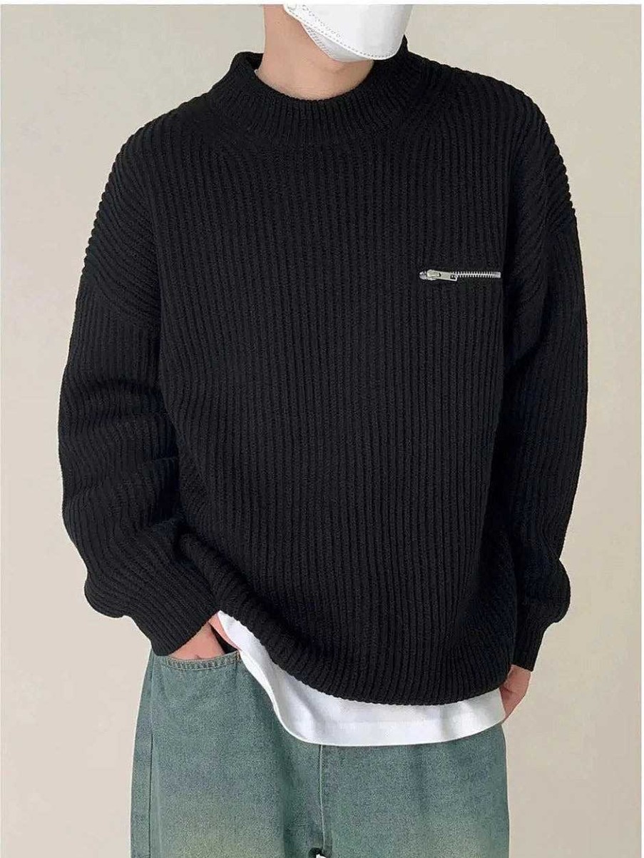 Clothing The Korean Fashion | Stand-Up Collar Pleated Pullover Sweater