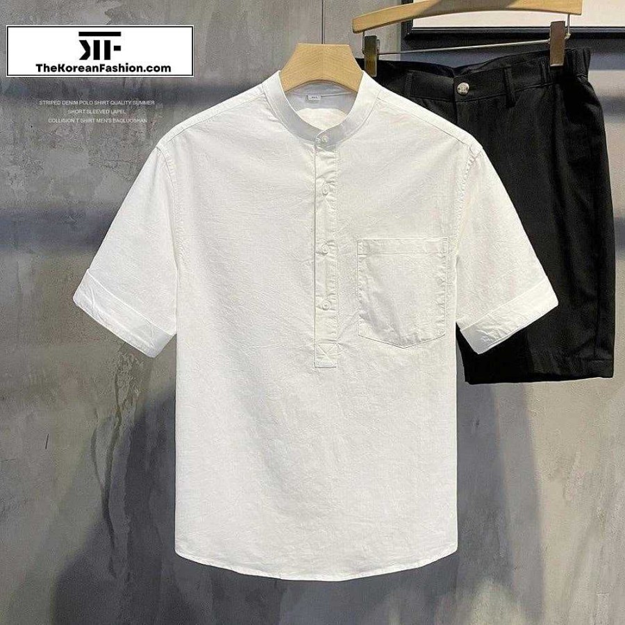 Casual Style Clothes The Korean Fashion | Breathable Cotton Linen Stand Collar Shirt