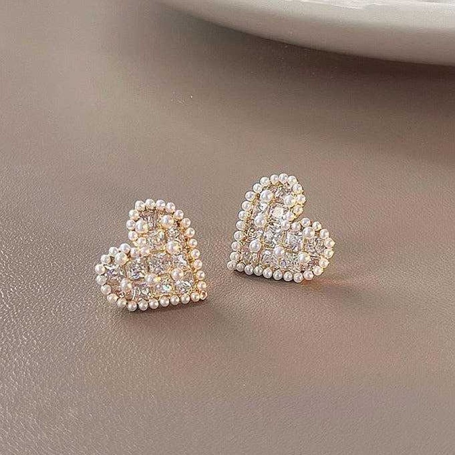 Women The Korean Fashion Earrings | Pearl Heart Earrings Pearl Earrings