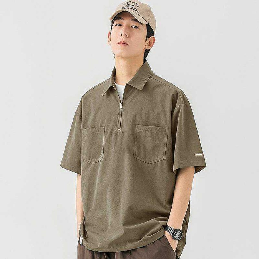 Clothing The Korean Fashion | Elastic Lapel Pocket T-Shirt