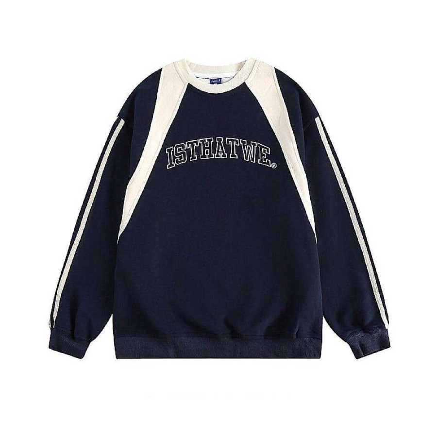 Clothing The Korean Fashion | Retro Letter Embroidery Color Matching Sweatshirt