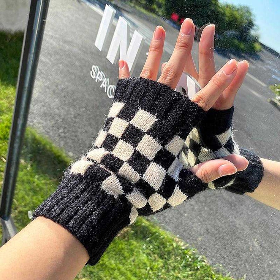 Women The Korean Fashion Hair Accessories | Gloves Checkerboard