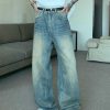 Clothing The Korean Fashion Jeans | Retro Washed Wide Leg Mopping Jeans Blue(Pants)