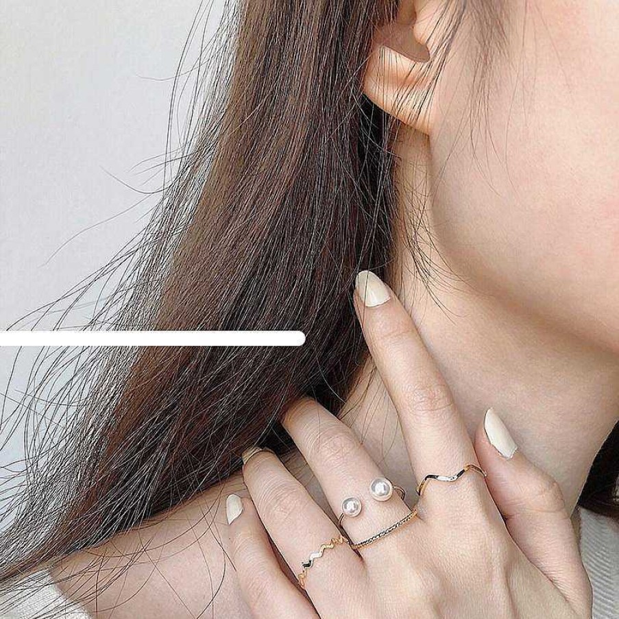 Women The Korean Fashion Rings | Plain Ring Set Of Gold-4