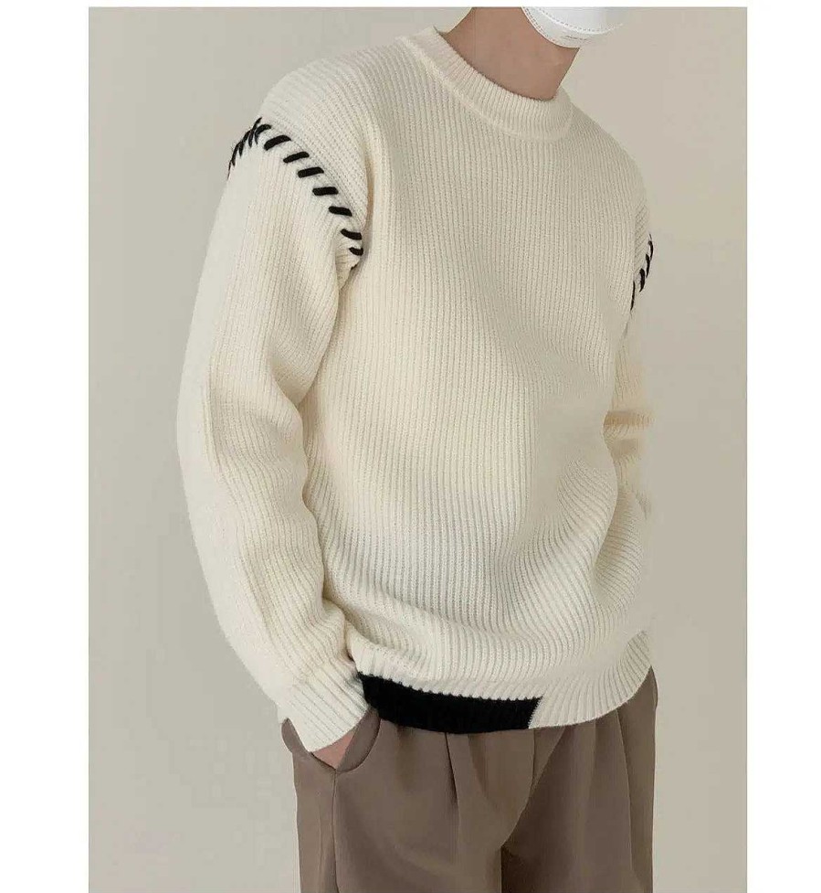 Clothing The Korean Fashion | Shoulder Line Design Crew Neck Sweater