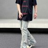 Clothing The Korean Fashion Jeans | Yellow Mud Dyed Flared Jeans Blue