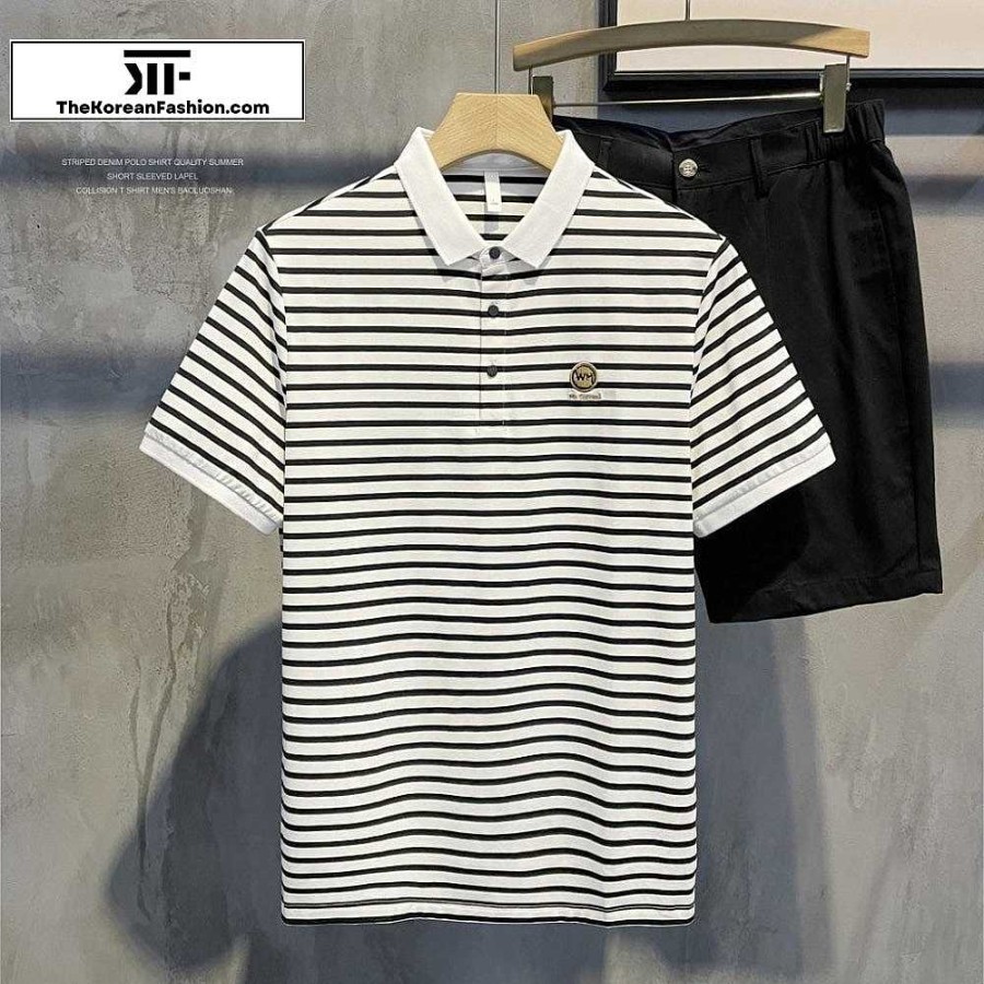 Casual Style Clothes The Korean Fashion | And Striped Lapel T-Shirt