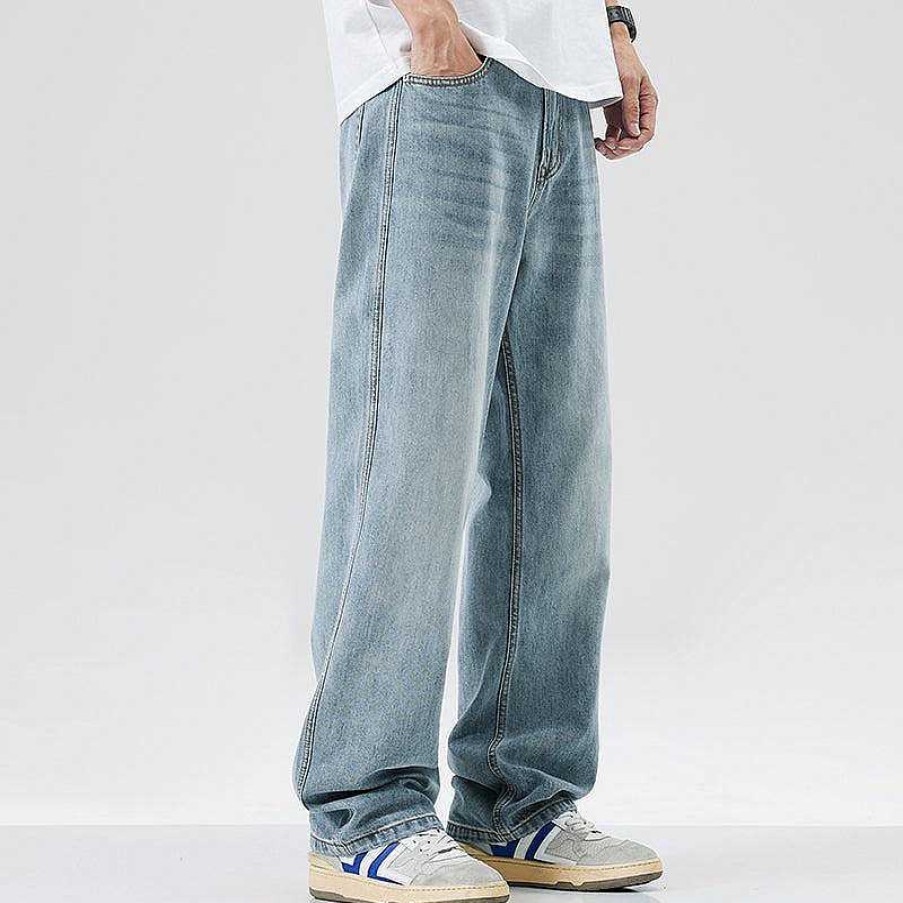 Clothing The Korean Fashion Jeans | Light Wide-Leg Jeans Blue