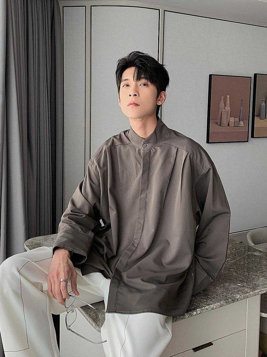 Clothing The Korean Fashion | Oversized Stand Collar Long Sleeve Shirt