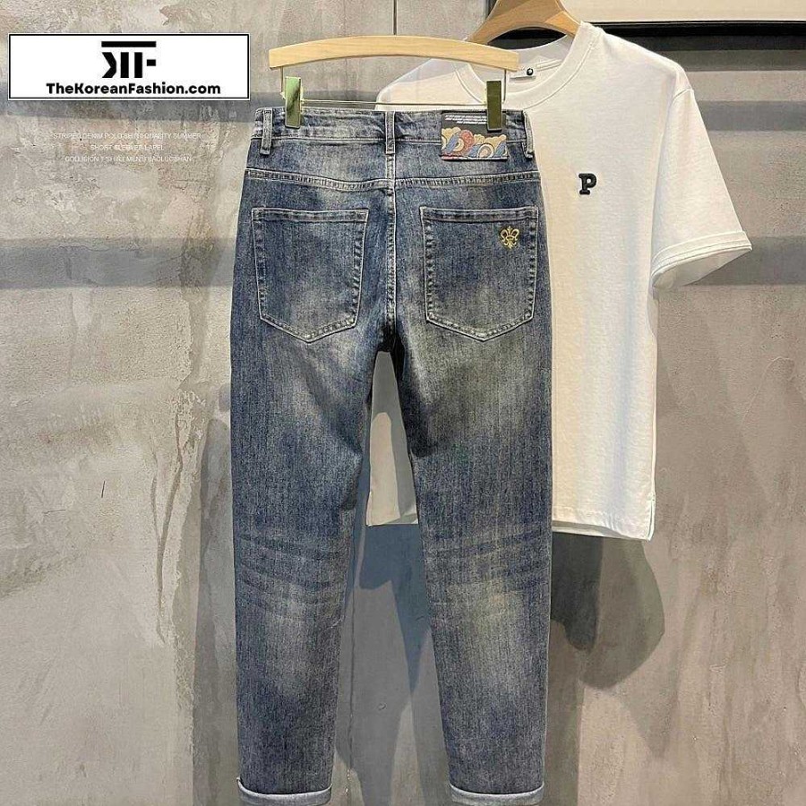 Casual Style Clothes The Korean Fashion | Blue Straight Leg Jeans Light Blue