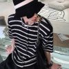 Clothing The Korean Fashion | Striped Knitted Cardigan Black