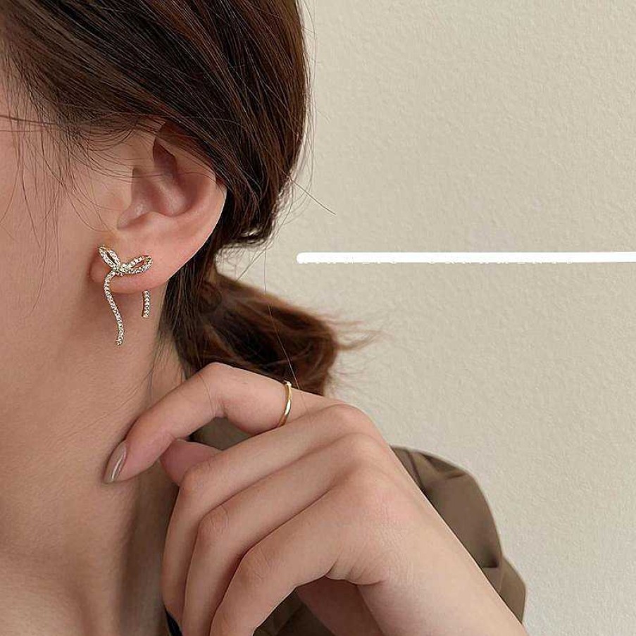 Women The Korean Fashion Earrings | Bowknot Earrings Gold+Silver Needle