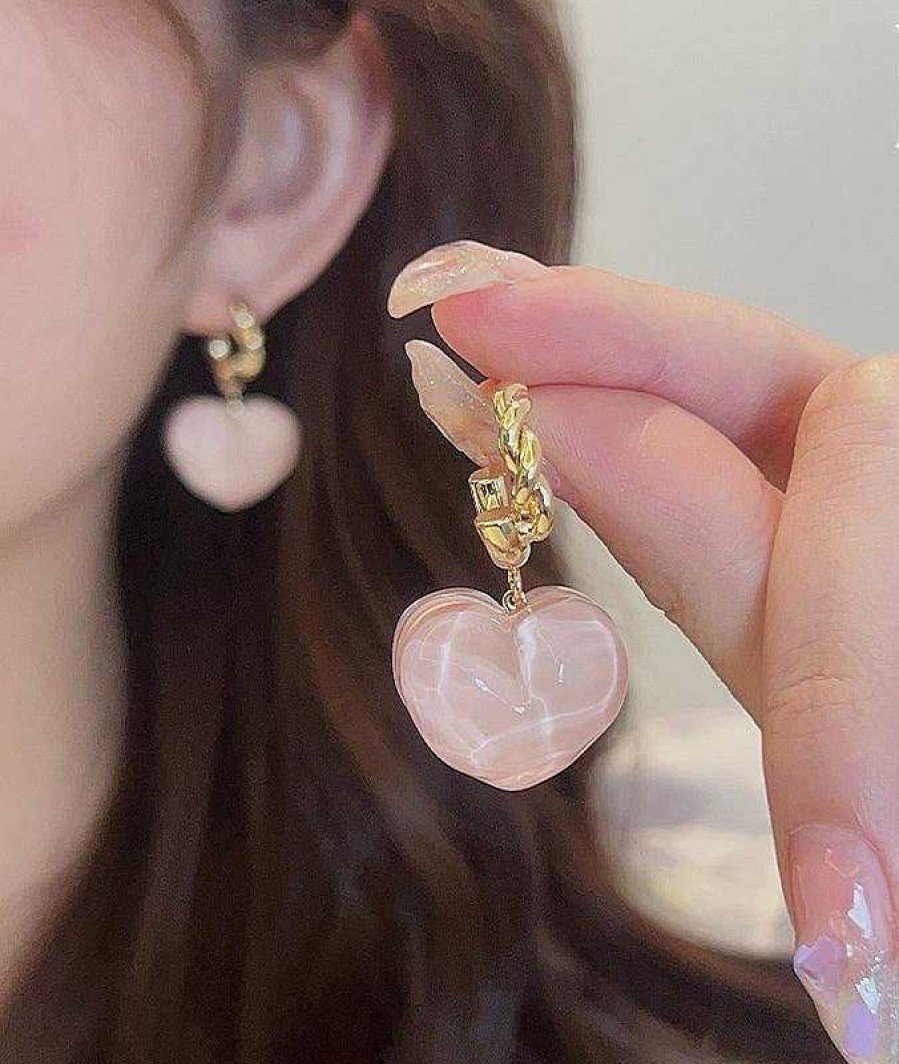 Women The Korean Fashion Earrings | Heart Earrings Pink