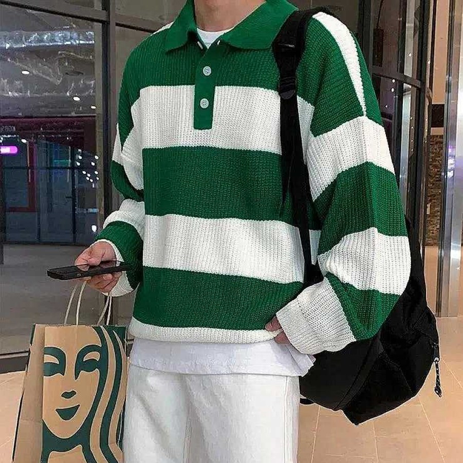 Clothing The Korean Fashion | Striped Polo Sweater