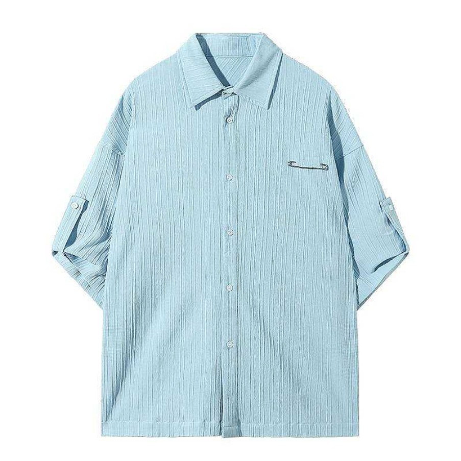 Clothing The Korean Fashion | Roll-Up Sleeve Pleated Shirt