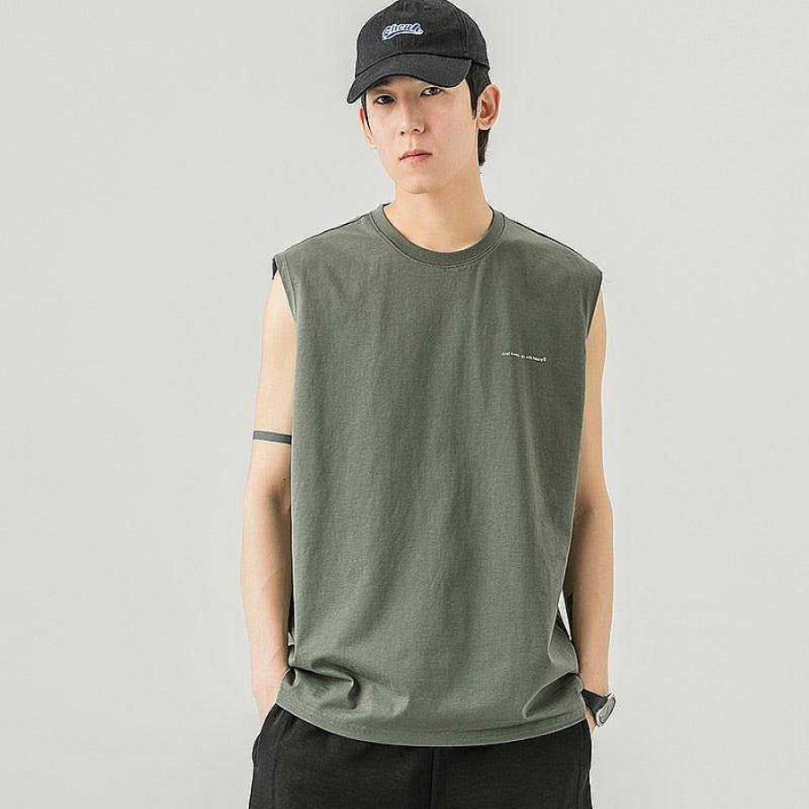 Clothing The Korean Fashion | Letter Printing Round Neck Cotton Tank Top