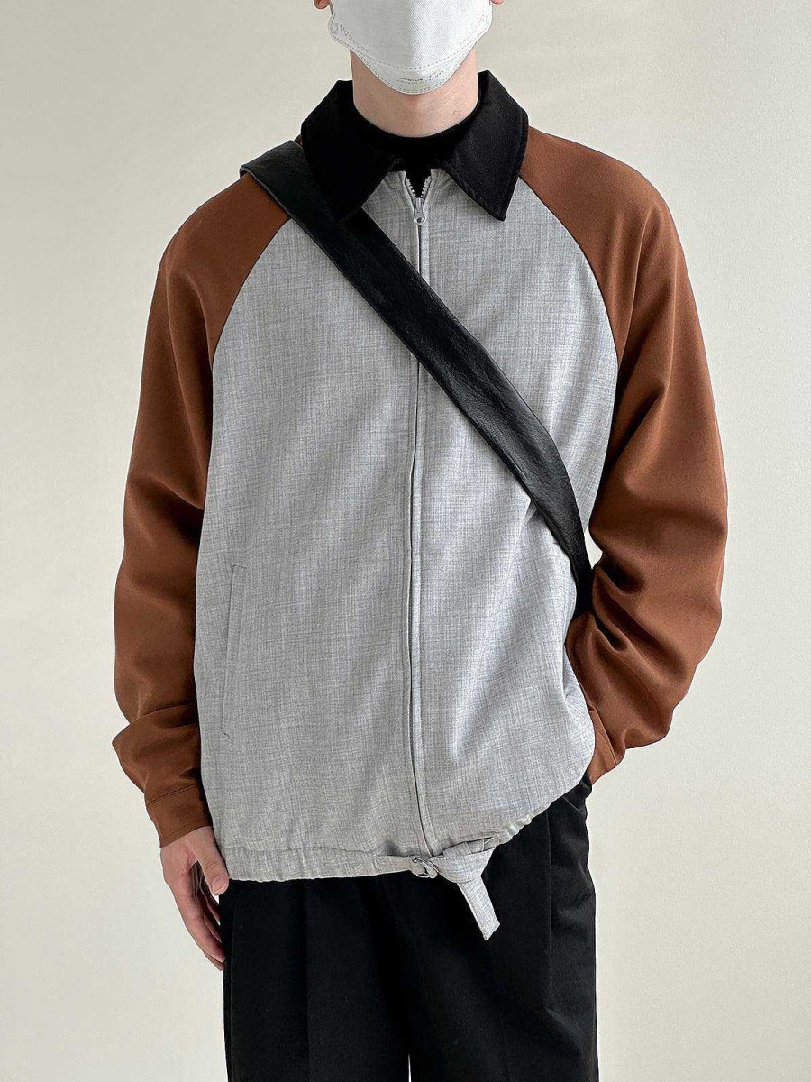 Clothing The Korean Fashion | Autumn Color Block Lapel Long Sleeve Jacket Grey