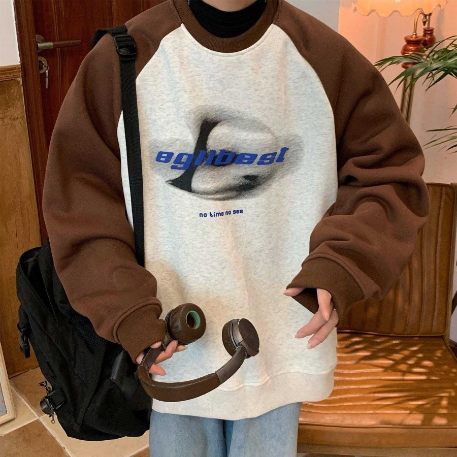 Clothing The Korean Fashion | Text-Print Crew-Neck Pullover