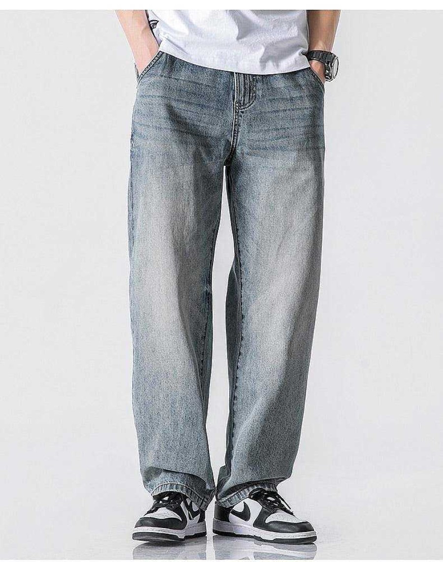 Clothing The Korean Fashion Jeans | Wide Leg Washed Straight Jeans Light Blue