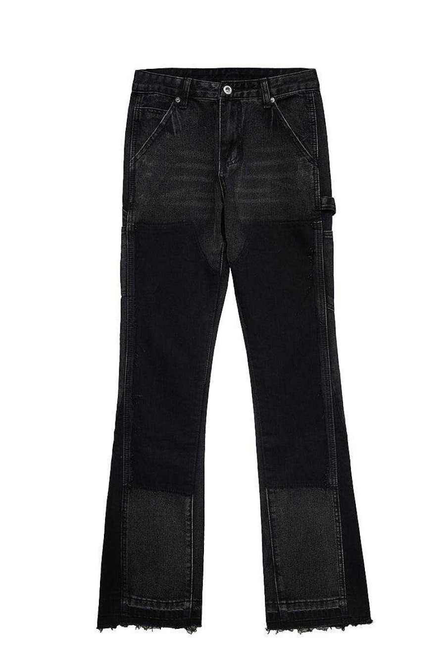 Clothing The Korean Fashion Jeans | Raw Edge Flared Washed Jeans Black And Gray