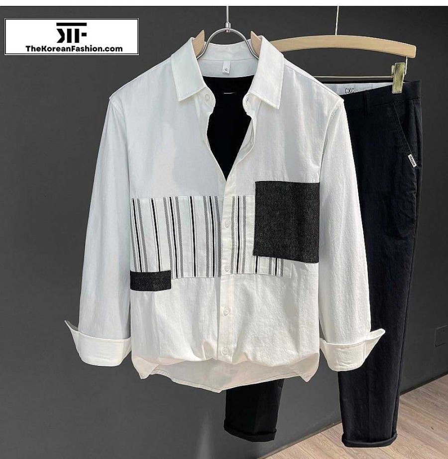 Casual Style Clothes The Korean Fashion | Striped Cloth Paneled Shirt