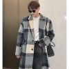 Clothing The Korean Fashion | Plaid Wool Trench Coat Grey