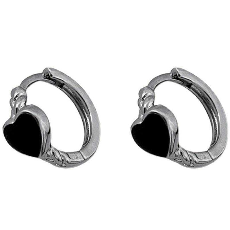 Women The Korean Fashion Earrings | Black Heart Hoop Earrings Silver