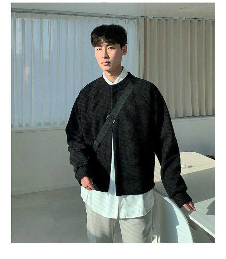 Clothing The Korean Fashion | Round Neck Knitted Cardigan Jacket