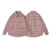 Clothing The Korean Fashion | Hem Raw Edge Long-Sleeved Plaid Shirt Pink Check