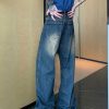 Clothing The Korean Fashion Jeans | Retro Washed Wide Leg Jeans Blue