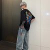 Clothing The Korean Fashion Jeans | Graffiti Ripped Mopping Jeans Blue