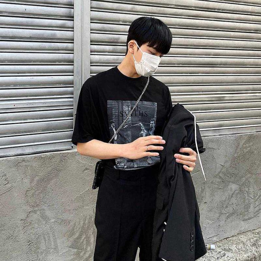 Clothing The Korean Fashion | Round Neck Black Printed T-Shirt