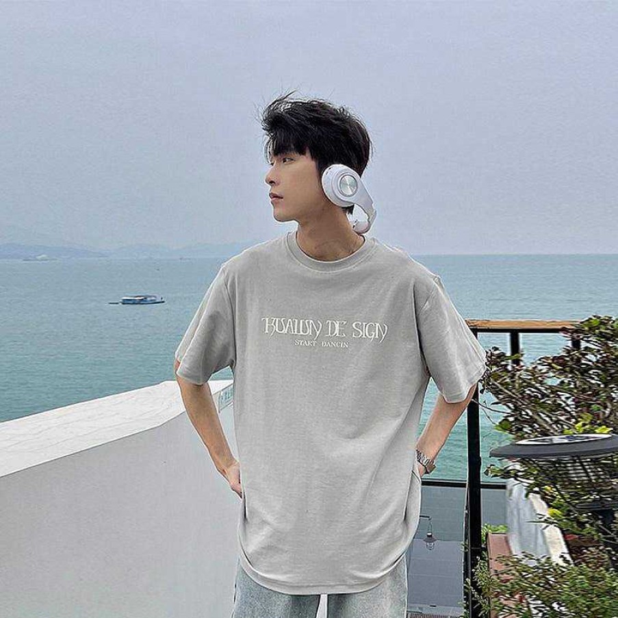 Clothing The Korean Fashion | Letter Printing Cotton Round Neck T-Shirt