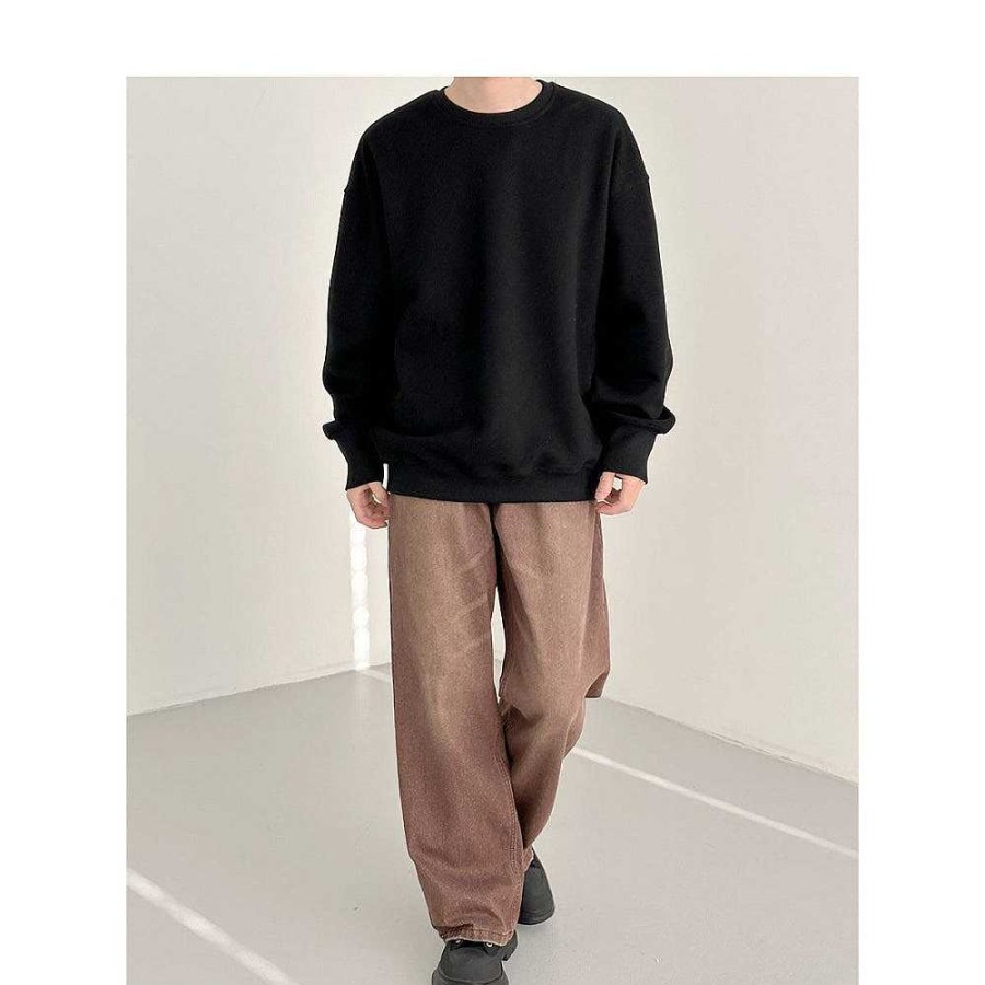 Clothing The Korean Fashion | Solid Color Round Neck Sweatshirt