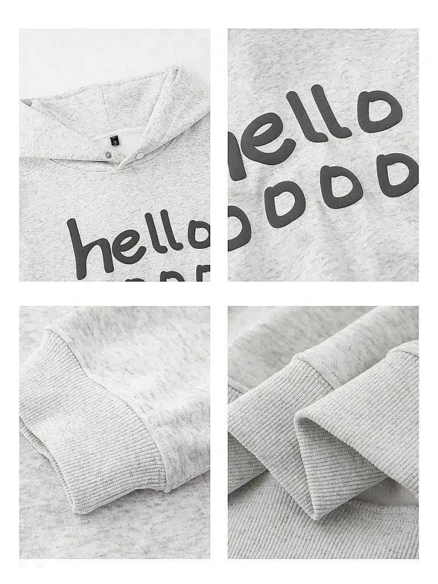 Clothing The Korean Fashion | Letter Printed Fleece Hooded Sweatshirt Gray