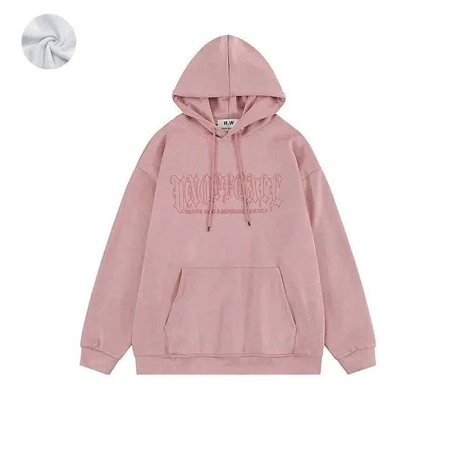 Clothing The Korean Fashion | Suede Printed Hooded Sweatshirt