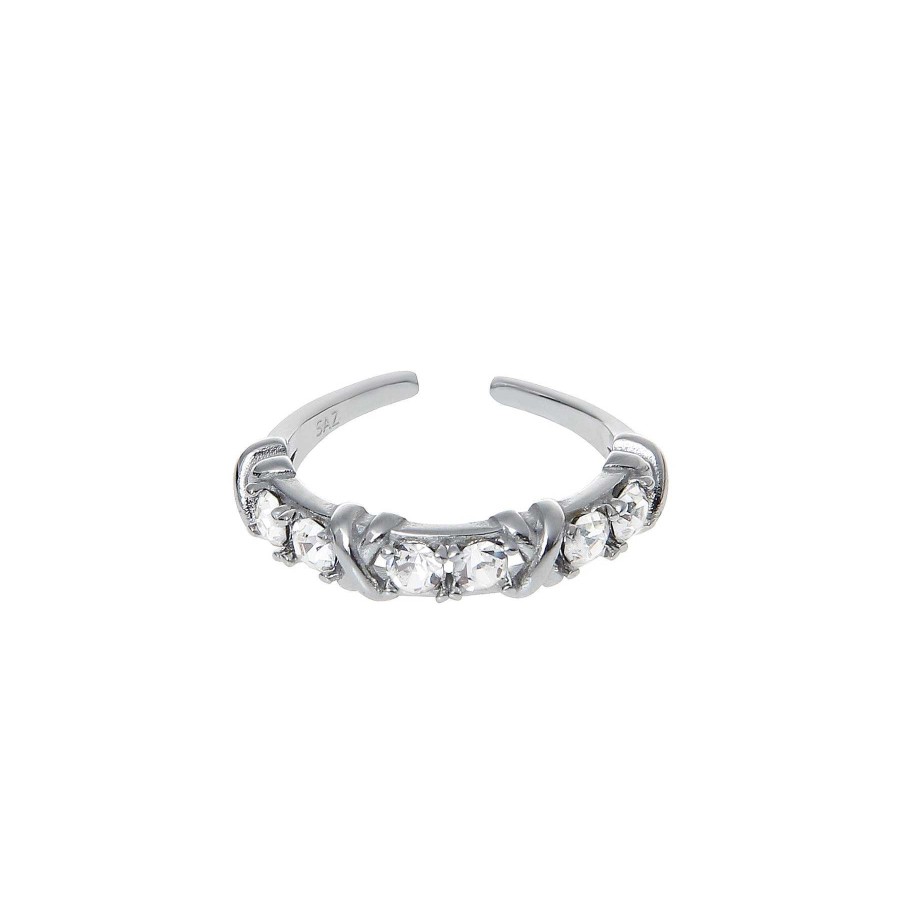 Accs & Bags & Shoes The Korean Fashion | Vine Woven Zircon Diamond-Studded Open Ring Silver