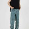 Clothing The Korean Fashion Jeans | Multi-Pocket Side Zipper Jeans Retro Blue