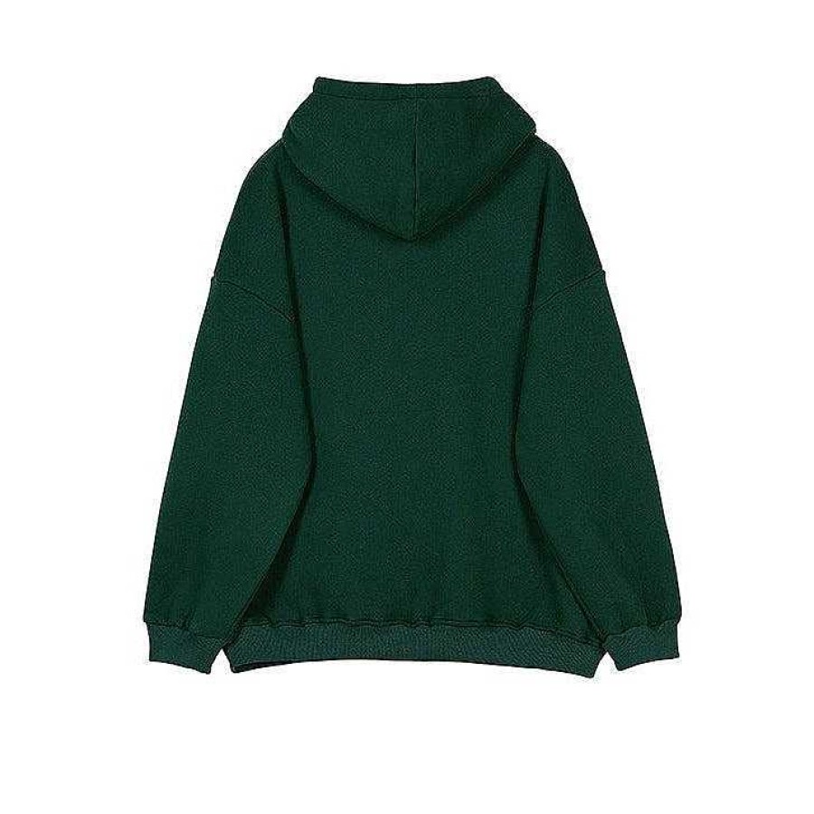 Clothing The Korean Fashion | Velvet Hooded Sweatshirt Green