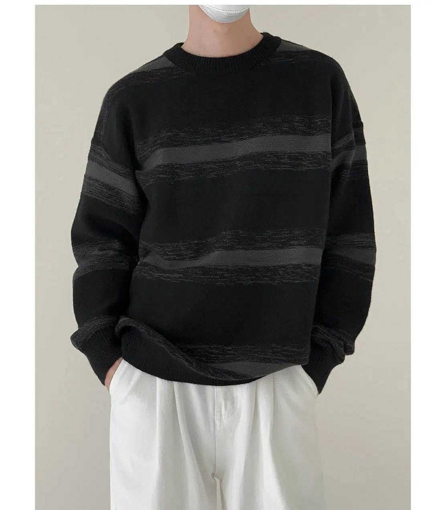 Clothing The Korean Fashion | Thickness Striped Sweater Black