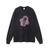 Clothing The Korean Fashion | Washed Flaming Print Sweatshirt Black