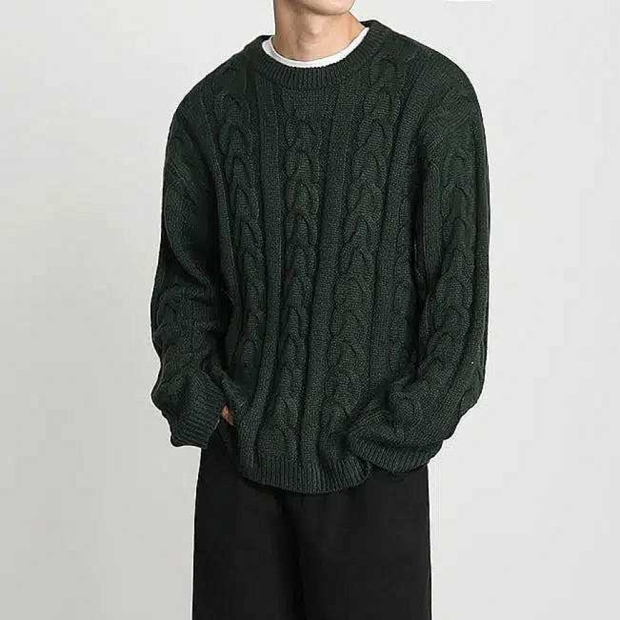 Clothing The Korean Fashion | Twist Knitted Sweater Dark Green