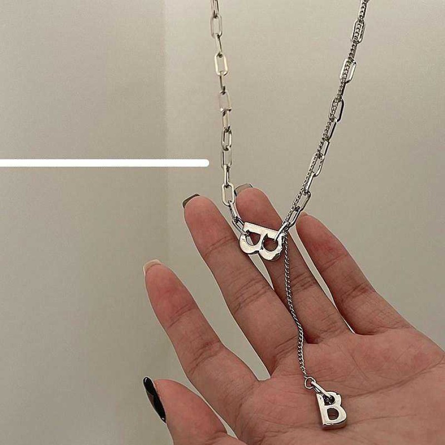 Women The Korean Fashion Necklaces | B Letter Necklace Silver