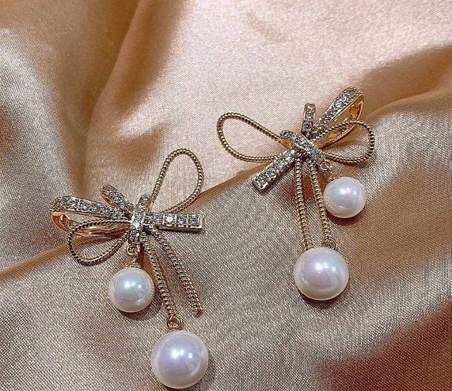 Women The Korean Fashion Earrings | Bow Pearl Earrings